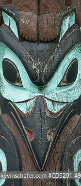 TOTEMS: Detail, Raven and Eagle Tlingit Totem Poles, Juneau, Alaska