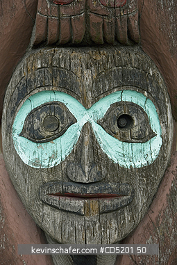 TOTEMS: Detail, Raven and Eagle Tlingit Totem Poles, Juneau, Alaska