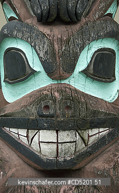 TOTEMS: Detail, Raven and Eagle Tlingit Totem Poles, Juneau, Alaska