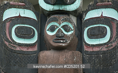 TOTEMS: Detail, Raven and Eagle Tlingit Totem Poles, Juneau, Alaska