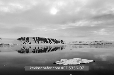 NORWAY, SVALBARD: Island in summer mist, Vaigattbogen, Svalbard, Arctic Norway