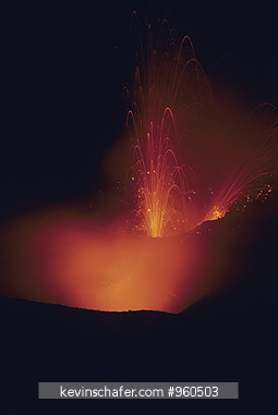 ITALY: Aeolian Islands, eruption of Stromboli volcano, night.