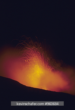 ITALY: Aeolian Islands, eruption of Stromboli volcano, night.